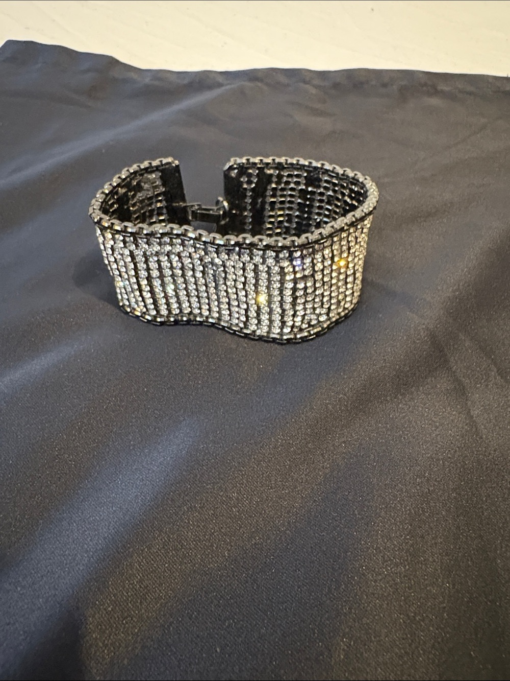 Tova Crystal Wide Stretch Bracelet - Silver Rhinestone Accent